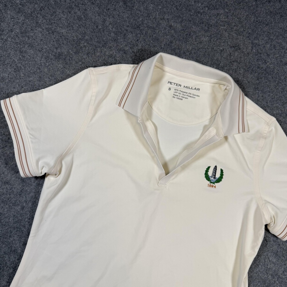 Peter Millar Polo Shirt Womens Small White UPF 50+ Stretch Golf Lighthouse 1894